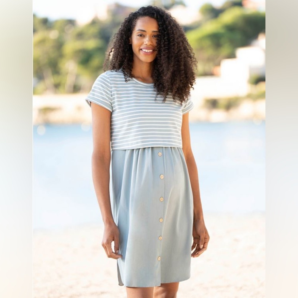Sage Green & White Stripe Layered Maternity to Nursing Dress, Seraphine size L